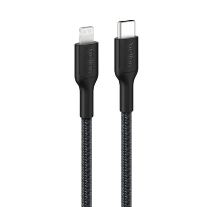 Belkin Boostcharge Pro Braided Lightning to USB-C Cable (2M) - Black (CAA022FQ2MBK),3A/15W, 480Mbps,350K+ Bends,Apple, MFI-Certified, 2 Years Warranty