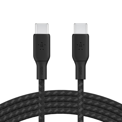 Belkin BoostCharge Braided USB-C to USB-C Cable (3M) - Black (CAB014bt3MBK),100W,480Mbps,USB 2.0, 30K+ Bends, Samsung Galaxy,MacBook,2 Years Warranty
