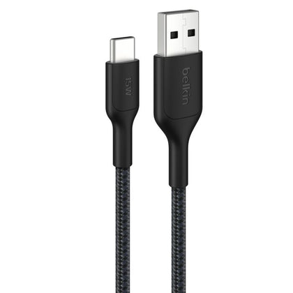 Belkin BoostCharge Pro Braided USB-C to USB-A Cable (2M) - Black (CAB022fq2MBK), 3A/15W, 480Mbps, 350K+ Bends, Apple,USB-IF Certified,2 Years Warranty
