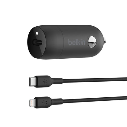 Belkin BoostCharge 30W USB-C PD Car Charger + Lightning to USB-C Cable (1M) - Black (CCA004bt1MBK-B5), USB-IF Certified,Apple, Samsung,2 Years Waranty