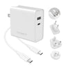 (LS) Cygnett PowerPlus 60W Dual Port Fast Wall Charger (USB-A & USB-C PD) + USB-C Cable(1.5M) + Travel Adapters - White(CY3090POPLU), Best for Laptop