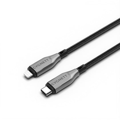 Cygnett Armoured Lightning to USB-C (2.0) Cable (3M) - Black(CY4671PCCCL),30W,Braided, 480Mbps Transfer,Fast Charge iPhone/iPad, MFi,5 Years Warranty