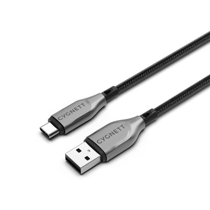 Cygnett Armoured Braided USB-C to USB-A (2.0) Cable (0.5M) - Black (CY4680PCUSA), 3A/60W, 480Mbps, Turbo Charge, Best for Laptop, 5 Years Warranty