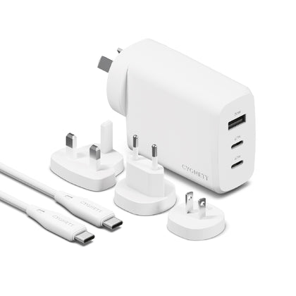 Cygnett Voyager 67W Multi-Port GaN Travel Wall Charger - White (CY4771PDWCH), 2x USB-C (67W), 1x USB-A (20W),1M USB-C to USB-C , 2 Years Warranty
