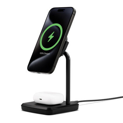 Cygnett ChargeBase Qi2 2-in-1 Magnetic 15W Wireless Charger - Black (CY5067BUNCP),1.2M USB-C Cable,25W Wall Charger,80° Swivel Head,2 Years Warranty