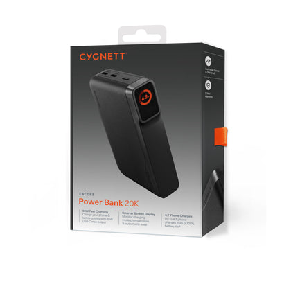 Cygnett Encore 20k mAh Power Bank - Graphite(CY5633PBCHE), 65W, 2x USB-C PD, 1x USB-A Ports, LED Display,Fast Charge,3x Device Charge,2 Years Warranty