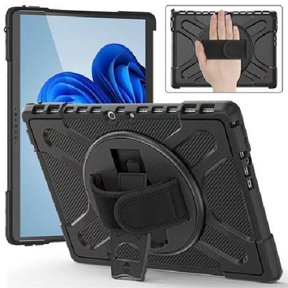 USP Rugged Microsoft Surface Pro 8 (13') Case Black - Built-in-Kickstand, Adjustable Hand Strap, Pen Holder, DropProof, 3 Years Warranty