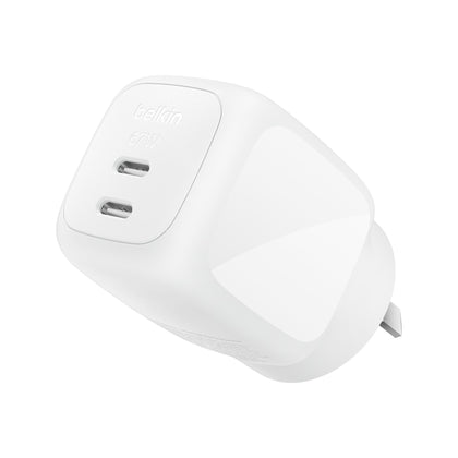 Belkin BoostCharge Pro 67W Dual USB-C GaN Wall Charger - White (WCH020AUWH), Compact Laptop Charger, Travel-Ready, CEW $2500, 2 Years Warranty