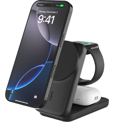 Belkin UltraCharge 3-in-1 Foldable Magnetic Charger w/ Qi2 (25W) +USB-C Wall Charger(45W)+USB-C Cable(15M)-Black(WIZ037auBK),$2500CEW,2 Years Warranty