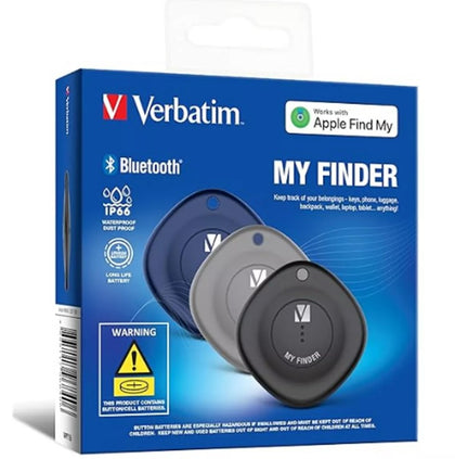 Verbatim 66929 Bluetooth Tracker My Finder Triple Pack - Black, Navy, Grey, IP66, works with Iphone, Ipad, Macbook, Long Life, Bluetooth Apple Find My