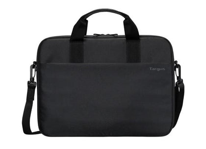 Targus 13-14' Intellect® Slim Briefcase Zippered padded front pocket Removable adjustable shoulder strap carry handles water-resistant fabric Black