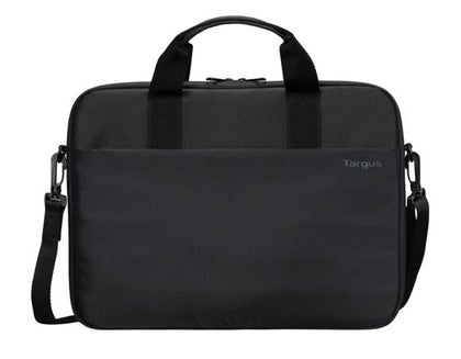 Targus 15'-16' Intellect® Slim Briefcase Zippered padded front pocket Removable adjustable shoulder strap carry handles water-resistant fabric Black