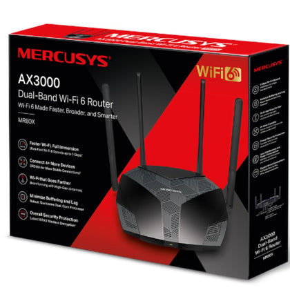 Mercusys MR80X AX3000 Dual-Band Wi-Fi 6 Router, Up to 3 Gbps ,MU-MIMO, OFDMA,WPA3