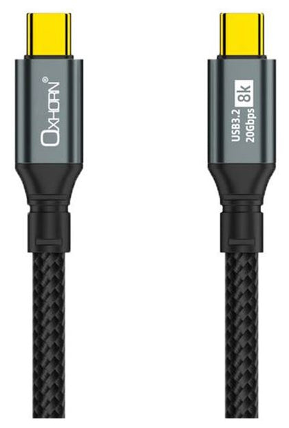 Oxhorn USB 3.2 Gen 2×2 2m USB-C to USB-C 20Gbps 8K@60Hz 20V 100W E-Marker Chip Black fast charging & Video cable Laptop Phones Tablet USB-C Device