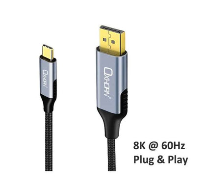 Oxhorn USB C to DP Cable 1m 8K@60Hz Aluminum plugs black Thunderbolt 3/4 DP1.4