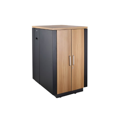 LDR Assembled Soundproof 18U Cabinets ( Black and Wood Color), 3 Pcs Low Noise Fans,2pcs Side Panels, Lockable And Removable Barrel Locking.