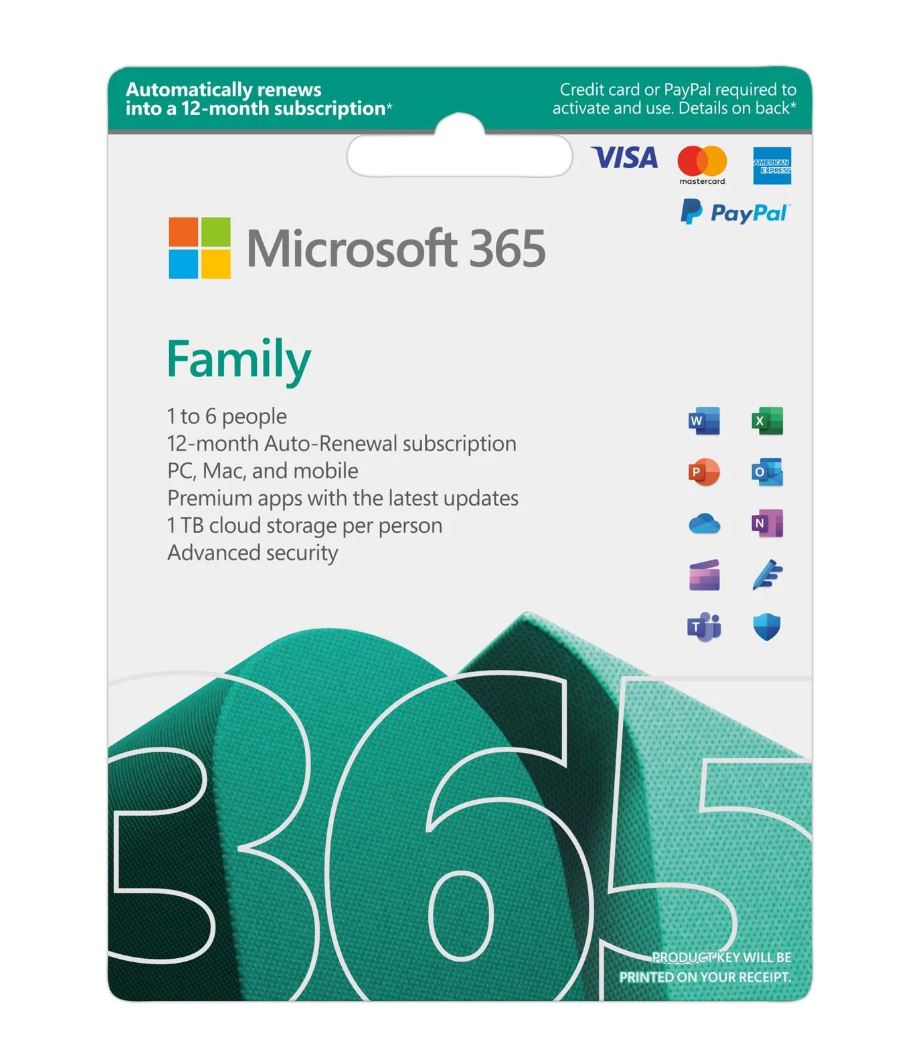 Microsoft 365 Family 2023 English APAC 1 Year Subscription Medialess for PC & Mac. NEW