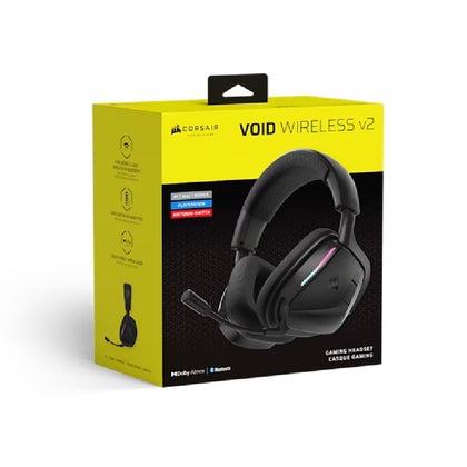 Corsair VOID WIRELESS v2 Gaming Headset – Carbon, wireless, 70–130h, 50mm, 20Hz–20kH, 50ft, PC/Mac/PS/Mobile, omni mic, 0.303kg
