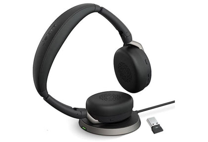 Jabra Evolve2 65 Flex MS Stereo Bluetooth Headset, Link380c USB-C Dongle & Wireless Charging Stand Included, Foldable Design, 2Yr Warranty, ANC