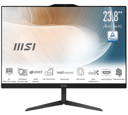 MSI Modern AM242P 1M-1832AU AIO Black 23.8' Non-Touch Intel Core 7 150U D5 64GB 1TB SSD WiFi6 Webcam Height Adjustable Wired KBM Win11Pro 3Y Onsite