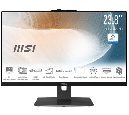 MSI Modern AM242TP 1M-1834AU AIO Black 23.8' 10 Points Touch Screen Intel Core 5 120U D5 16GB 1TB SSD WiFi6 Webcam Height Adjustable Wired KBM Win11Pr
