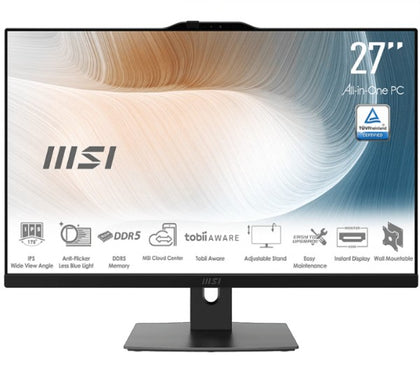 MSI Modern AM272P 1M-1219AU AIO Black 27' Non-Touch Intel Core 5 120U D5 64GB 1TB SSD WiFi6 Webcam Height Adjustable Wired KBM Win11Pro 3Y Onsite
