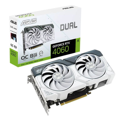 ASUS nVidia GeForce DUAL-RTX4060-O8G-EVO-WHITE RTX4060 EVO White OC Edition 8GB GDDR6 2505 MHz Boost Clock, RAM 17Gbps, 3xDP, 1xHDMI