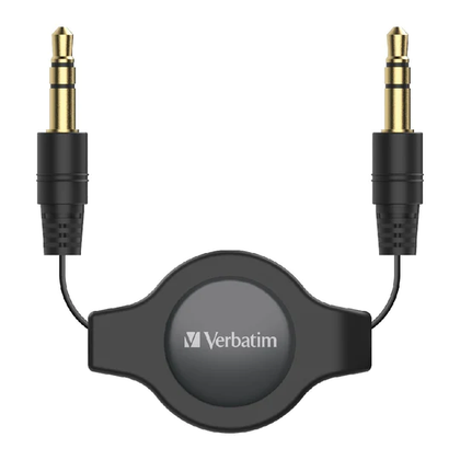 Verbatim Retractable 3.5mm Aux Audio Cable - 75cm Black | Good Mayes Online