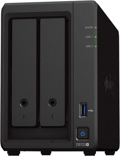 Synology DiskStation® DS723+  2-bay; 2GB DDR4  -Up to 471/225 MB/s read/write -Up to 10GbE networking -2 x M.2 NVMe cache & storage pool