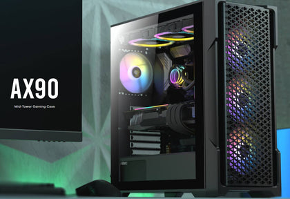 Antec AX90 ATX, 2x 360mm Radiator Support, 4x ARGB 12CM Fans 3x Front & 1x Rear included. RGB controller for six fans. Mesh Tempered Glass Gaming Case