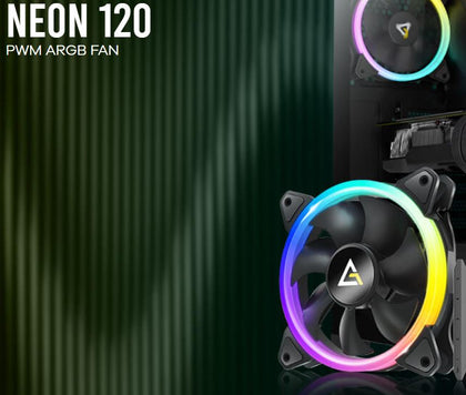 Antec Neon 12 ARGB with Full Spectrum ARGB and Spiral RGB lightingt, Performance Heat dissipation, Hydraulic Bearing 12CM Case 4P PWM, 3 PIN, Case Fan