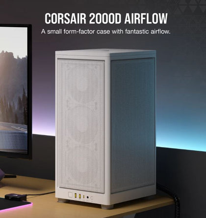 Corsair 2000D AIRFLOW, ITX MB, USB C, Mesh Panles - Support up to 8 Fans, Mini ITX Tower - White. Case, (LS)