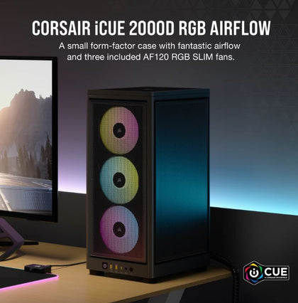 Corsair iCUE 2000D RGB AIRFLOW - Mesh Panels, USB-C, 3x AF120 RGB Slim Fans, ICUE, Mini ITX Tower - Black. Case,