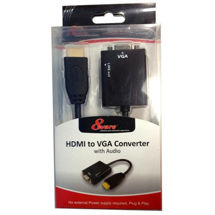 8Ware HDMI to VGA 19-pin to 15-pin Male to Female Converter without Power Adapter plus 3.5mm Stereo Audio Out 8ware
