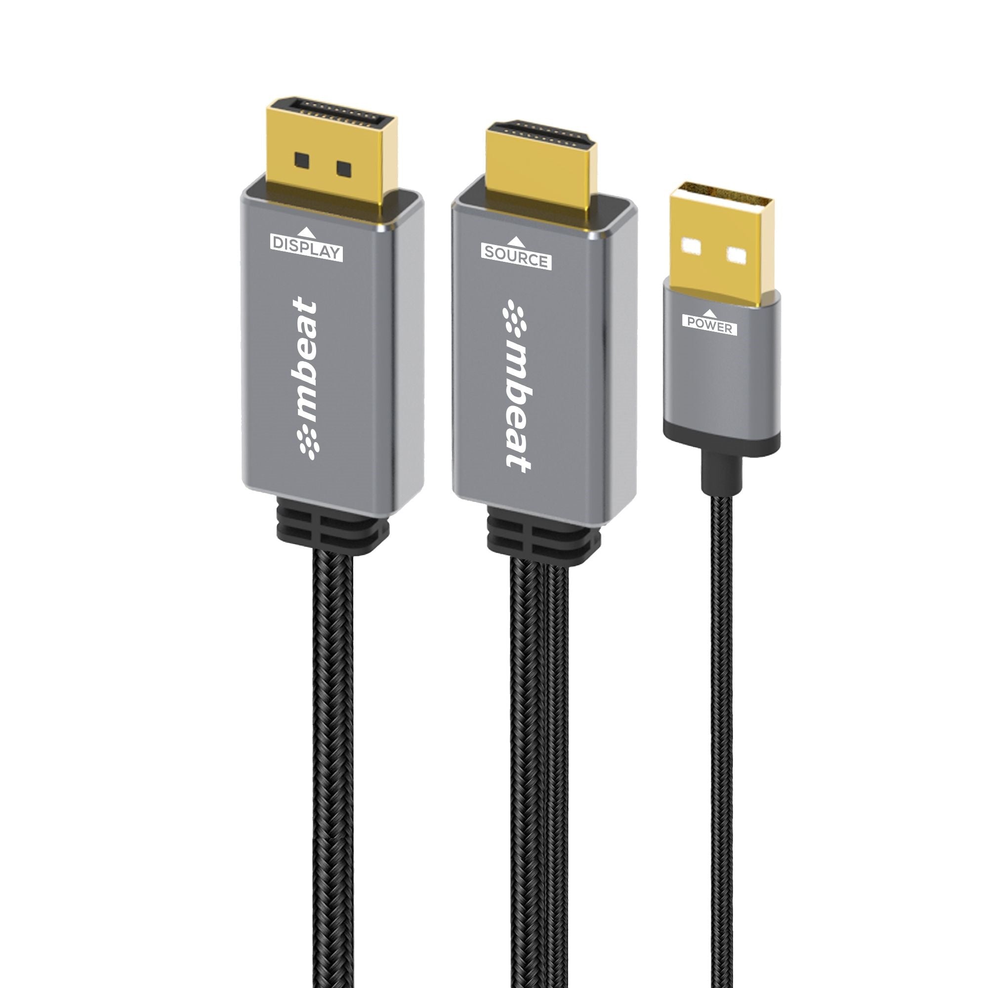 mbeat Tough Link 1.8m HDMI to DisplayPort Cable with USB Power  4K@60Hz (3840×2160), 1440p@120Hz, 1080p@120Hz