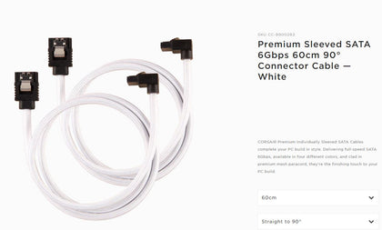 Corsair Premium Sleeved SATA 6Gbps 60cm 90° Connector Cable — White Corsair