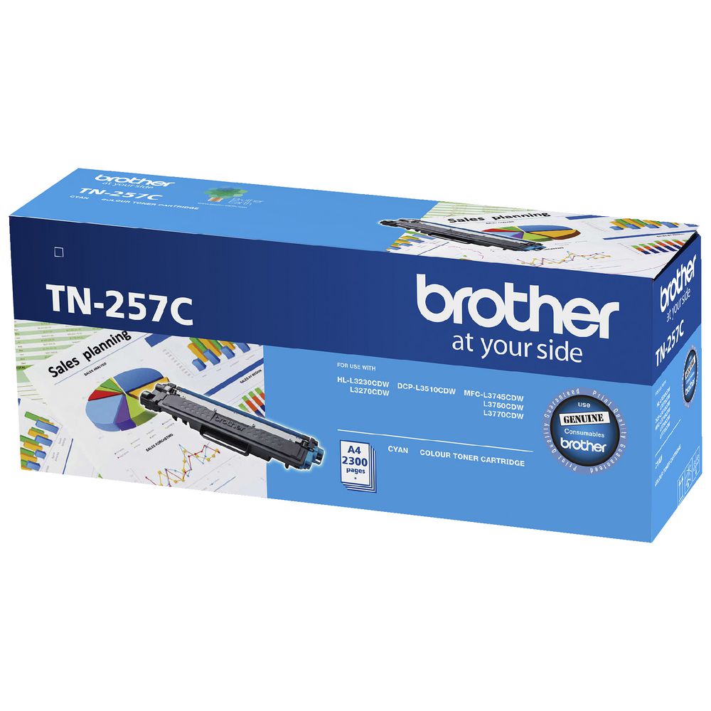 Brother TN-257C  Cyan High Yield Toner Cartridge to Suit -  HL-3230CDW/3270CDW/DCP-L3015CDW/MFC-L3745CDW/L3750CDW/L3770CDW (2,300 Pages) Brother