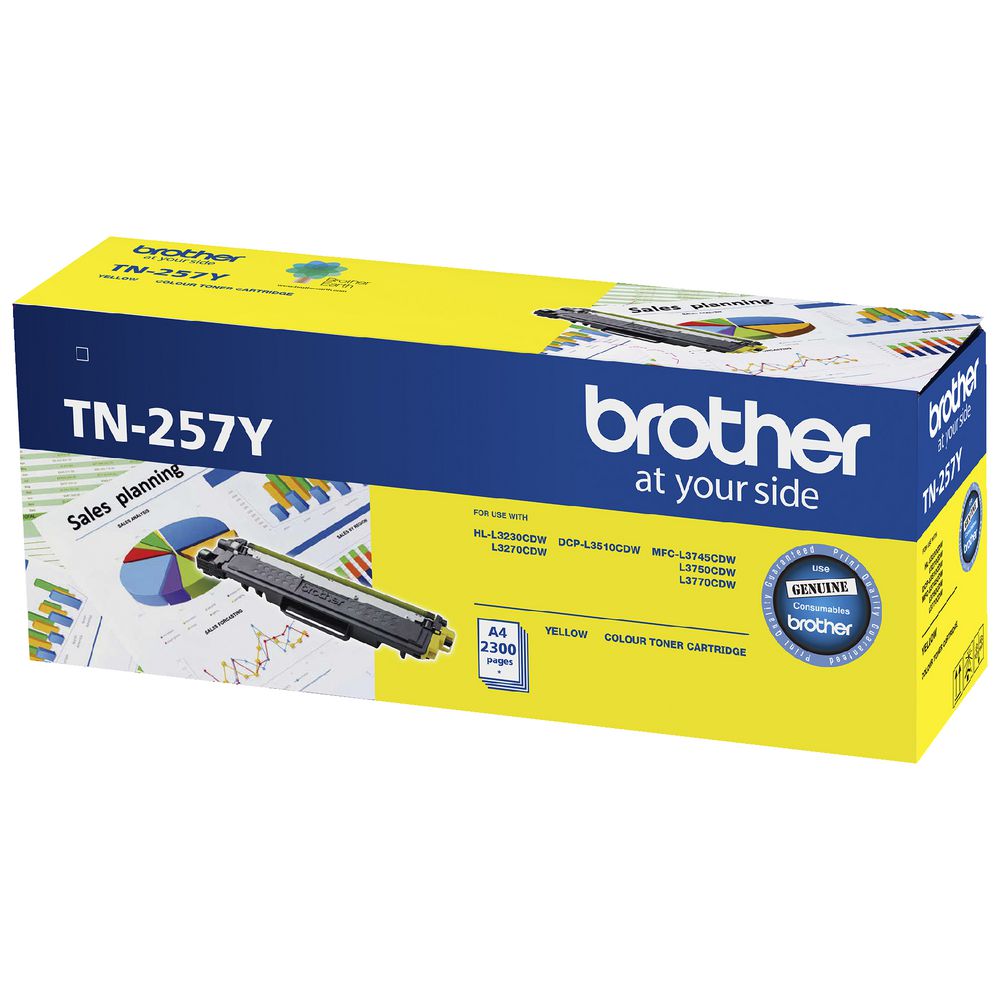 Brother TN-257Y Yellow High Yield Toner Cartridge to Suit -  HL-3230CDW/3270CDW/DCP-L3015CDW/MFC-L3745CDW/L3750CDW/L3770CDW (2,300 Pages) Brother