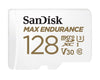SanDisk Max Endurance 128GB microSD 100MB/s 40MB/s 20K hrs 4K UHD C10 U3 V30 -40°C to 85°C Heat Freeze Shock Temperature Water X-ray Proof SD Adapter Sandisk