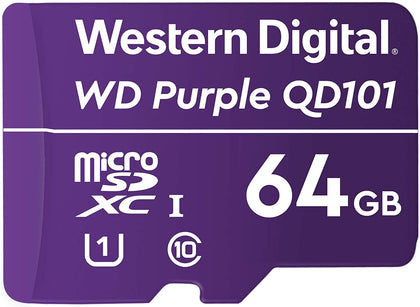 Western Digital WD Purple 64GB MicroSDXC Card 24/7 -25°C to 85°C Weather & Humidity Resistant for Surveillance IP Cameras mDVRs NVR Dash Cams Drones Western Digital