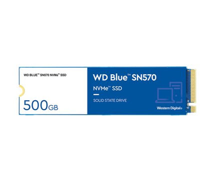 Western Digital WD Blue SN570 500GB NVMe SSD 3500MB/s 2300MB/s R/W 300TBW 360K/3900K IOPS M.2 1.5M hrs MTBF 5yrs Western Digital