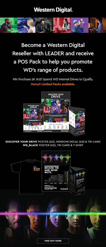 Buy $200 Western Digital + Get 1x FREE WD Marketing Pack - T-Shirt, Your Drive A2 Poster, A3 Window Decal, Tri-Card, WD_Black A2 Poster WD
