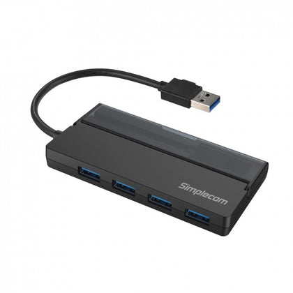Simplecom CH329 Portable 4 Port USB 3.2 Gen1 (USB 3.0) 5Gbps Hub with Cable Storage - Black Simplecom
