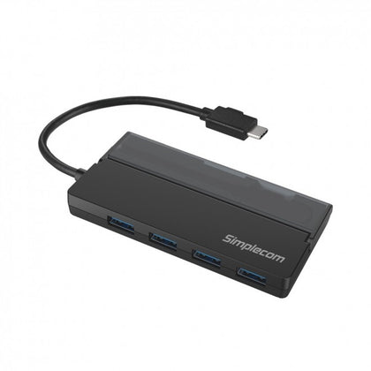 Simplecom CH330 Portable USB-C to 4 Port USB-A Hub USB 3.2 Gen1 with Cable Storage - Black Simplecom