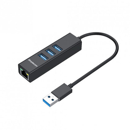 Simplecom CHN420 Black Aluminium 3 Port SuperSpeed USB HUB with Gigabit Ethernet Adapter Simplecom