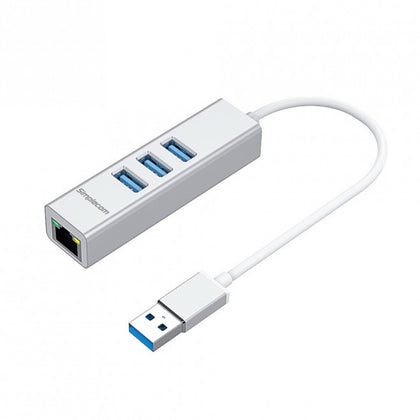 Simplecom CHN420 Silver Aluminium 3 Port SuperSpeed USB HUB with Gigabit Ethernet Adapter Simplecom