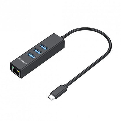 Simplecom CHN421 Black Aluminium USB-C to 3 Port USB HUB with Gigabit Ethernet Adapter Simplecom