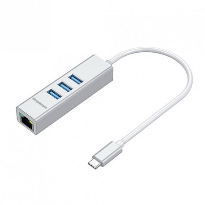 Simplecom CHN421 Silver Aluminium USB-C to 3 Port USB HUB with Gigabit Ethernet Adapter Simplecom