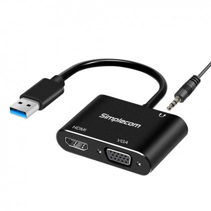 Simplecom DA316A USB to HDMI + VGA Video Card Adapter with 3.5mm Audio Simplecom
