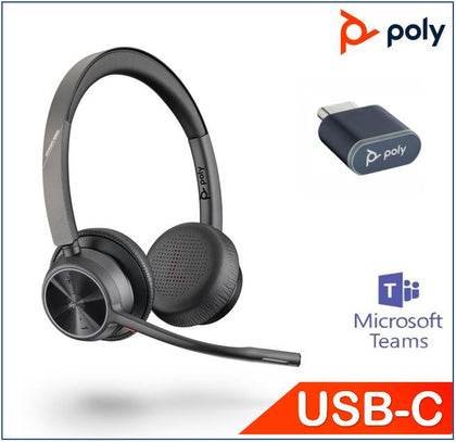 Plantronics/Poly Voyager 4320 UC Headset with usb-C dongle,Teams certified, Dual Ear, Wireless,  Noise canceling boom, Acoustice Fence, SoundGuard